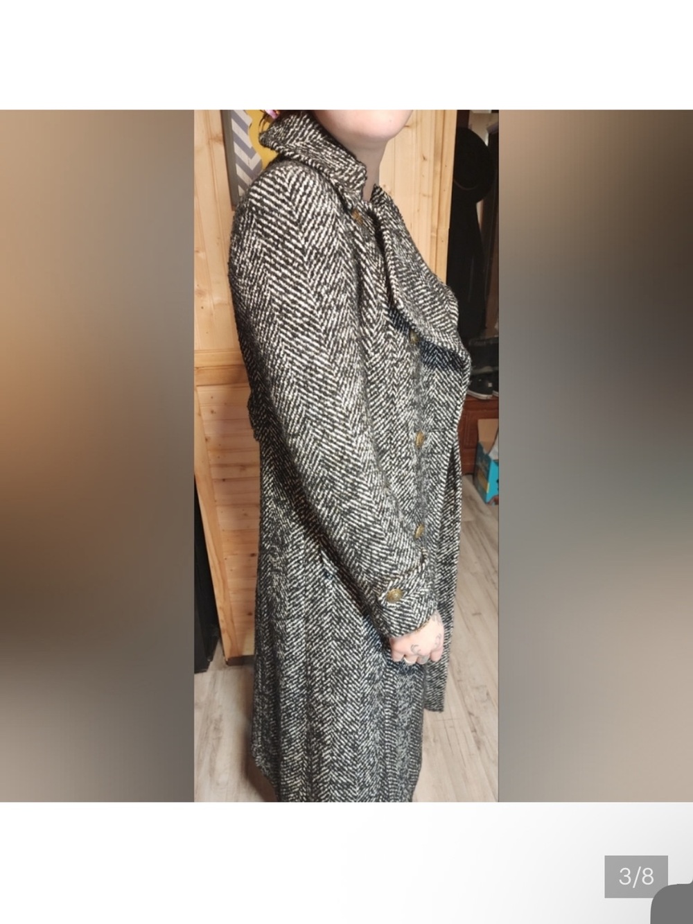 Ralph Lauren Black and White Herringbone Wool Double-Breasted Coat - Picture 5 of 11